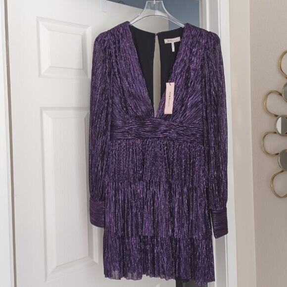 REVOLVE BCBG Tiered Metallic Mini Dress Cordial Blackberry 8 NWT - Picture 9 of 16